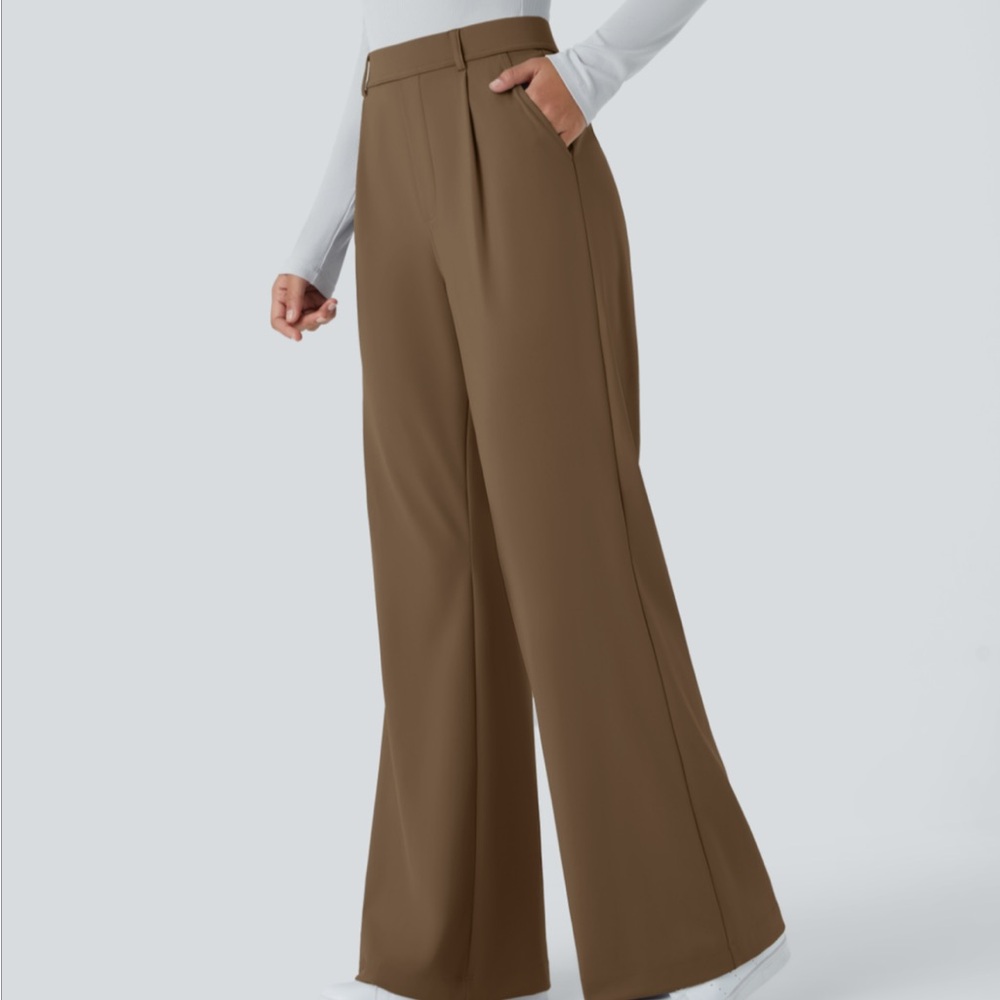 HALARA Brown Wide-Leg Women's Pants, Petite